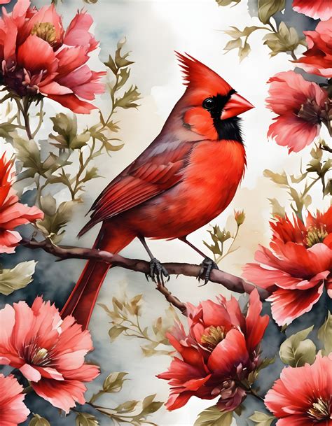 Red Cardinal Bird Flowers Free Stock Photo - Public Domain Pictures