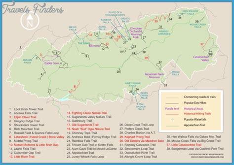 Smoky Mountains Hiking Map - TravelsFinders.Com