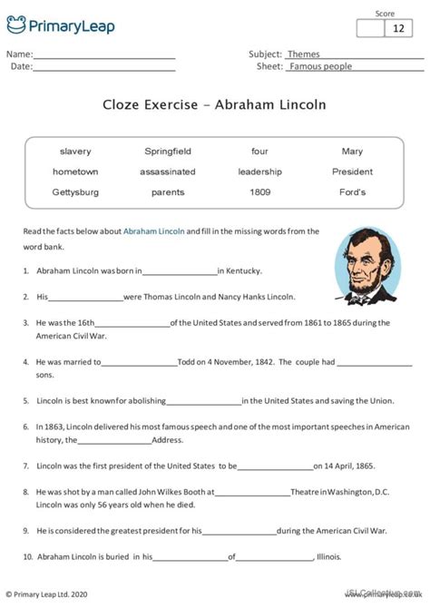 Cloze Worksheet - Abraham Lincoln cr…: English ESL worksheets pdf & doc