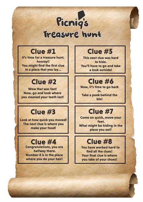 Treasure hunt clues printable - Picniq Blog Treasure Hunt Map, Treasure Hunt For Kids, Treasure ...