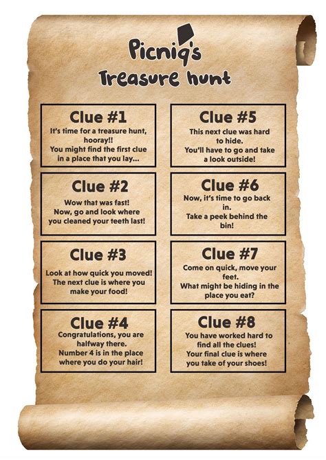 Treasure hunt clues printable - Picniq Blog Treasure Hunt Map, Treasure Hunt For Kids, Treasure ...