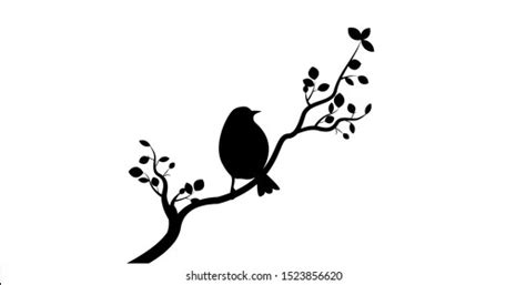 Branch Leaves Bird Silhouette Illustration Stock Vector (Royalty Free ...