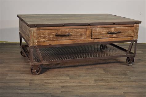 Industrial Rustic Reclaimed wood Coffee Table on wheels | Etsy