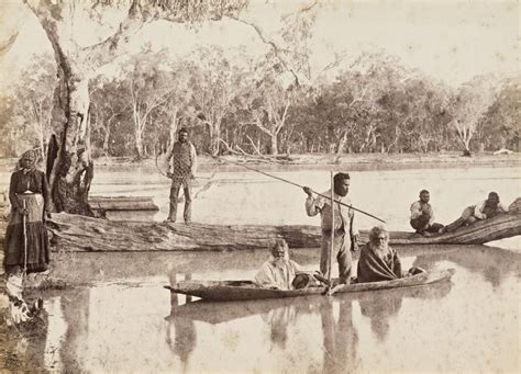 ABORIGINAL GROUP FISHING ON THE LOWER MURRAY RIVER, NEAR CHOWILLA STATION, SOUTH AUSTRALIA, c ...