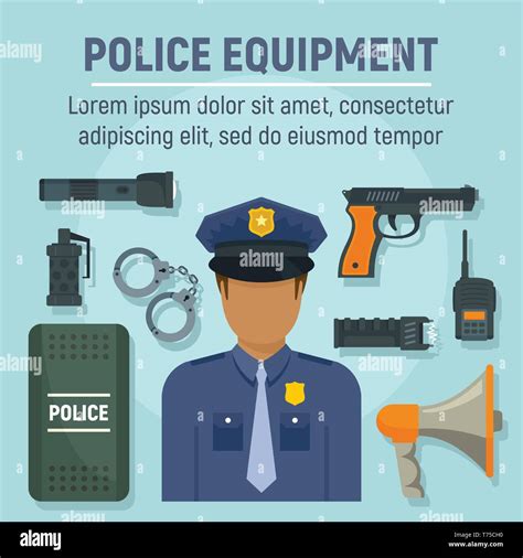 Police officer equipment concept background. Flat illustration of ...