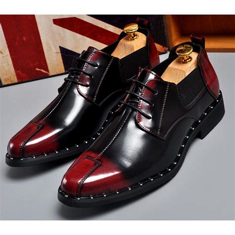 Burgundy Black Lace Up Dapper Mens Oxfords Flats Dress Shoes ...