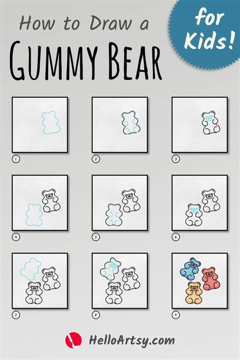 How to Draw a Gummy Bear (9 STEPS!) Easy Gummy Bear Drawing Lesson for ...