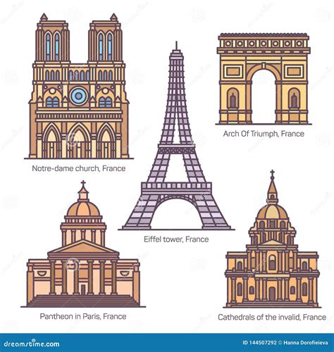 Famous Landmarks Of France. French Sightseeing Set Vector Illustration ...