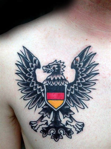 Cool Traditional Upper Chest German Eagle Tattoo Designs For Guys ...