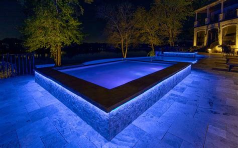 Blue Linear LED Strip Lighting on Pool Patio | Light Up Nashville