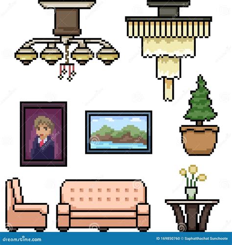 Vector Pixel Art Living Room Stock Vector - Illustration of table, tree: 169850760