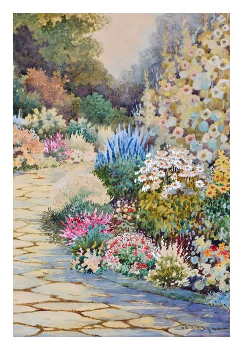 Stanley Burchett - In the Garden - Watercolor Landscape For Sale at 1stDibs