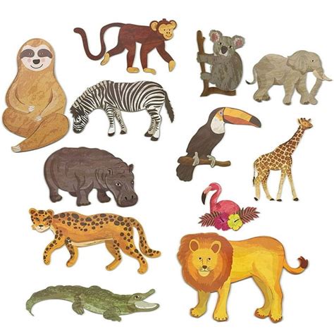 12 Count Jungle Animal Safari Paper Cutouts for Crafts, Home Party School Decoration, 7.8 x 6.5 ...