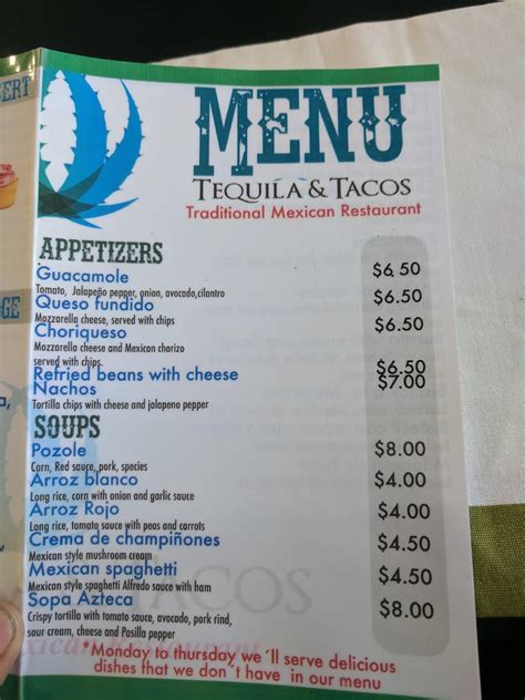 Menu at Tequila & Tacos restaurant, Airdrie