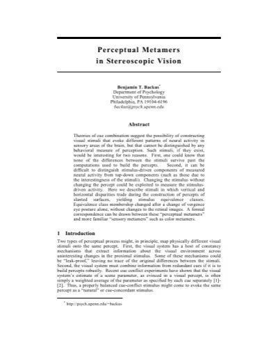 Perceptual Metamers in Stereoscopic Vision - Machine Learning ...