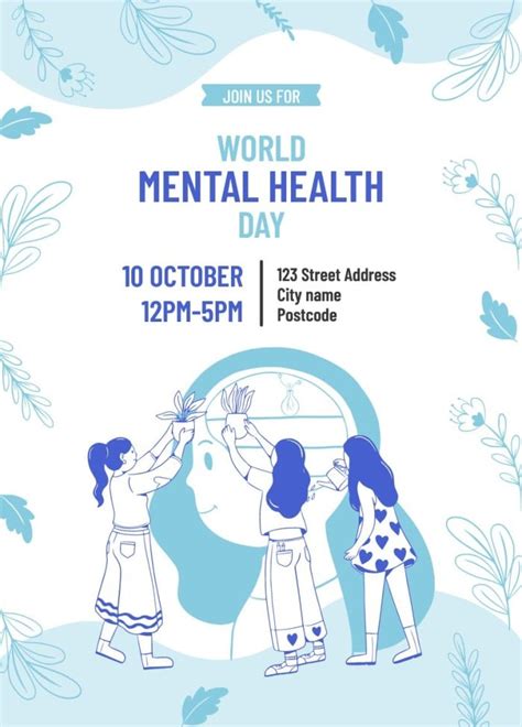 Free Linear World Mental Health Day Poster template