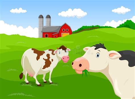 Cartoon Cow with Farm Background Stock Illustration - Illustration of background, house: 92775694