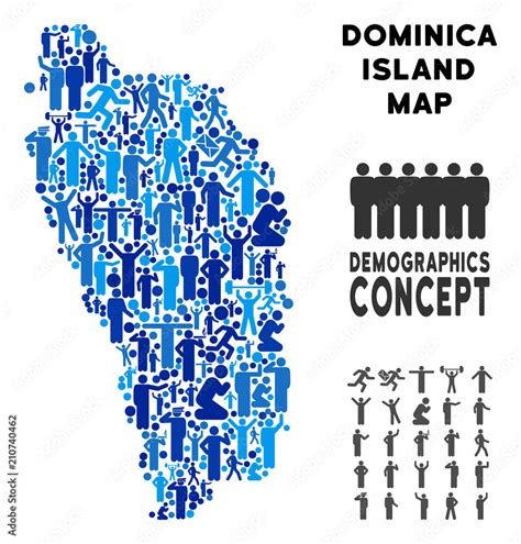 Vector population Dominica Island map. Demography collage of Dominica Island map constructed of ...