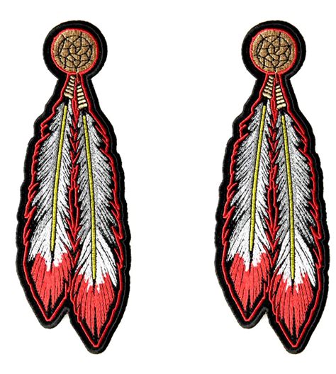 Pair Of Native Indian Red Dream Catcher Feathers Patch – Quality Biker Patches