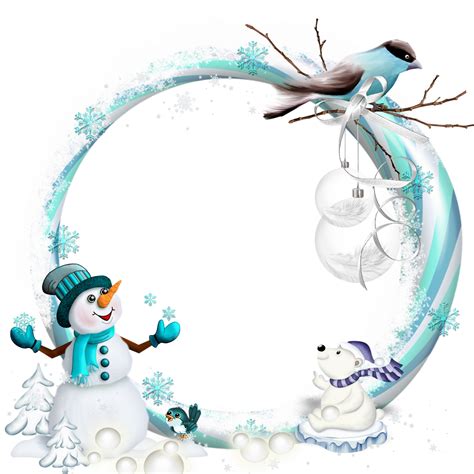 Round Transparent Blue PNG Christmas Frame with Snowman | Gallery Yopriceville - High-Quality ...