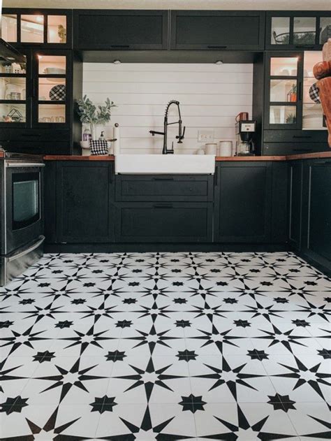 black and white tile floor floor pops Altair star pattern tiles star tiles retro tiles vintage ...