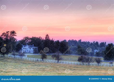 Horse Farm Sunset stock image. Image of equestrian, house - 23059957