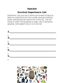 hatchet survival checklist by Cary Vanarsdall | Teachers Pay Teachers