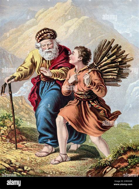 Historias Bíblicas - Ilustración de Abraham con Isaac llevando la Madera para Su Sacrificio ...