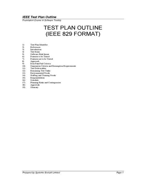 Test Plan Outline Free Download