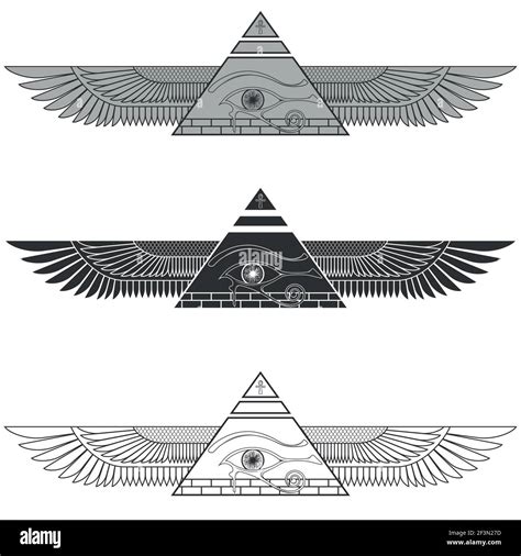 Silhouette illustration Winged pyramid with eye of horus, ancient egyptian pyramid with wings ...