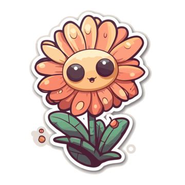 Sticker That Is A Cute Kawaii Flower Clipart Vector, Sticker Design With Cartoon Cute Flower ...