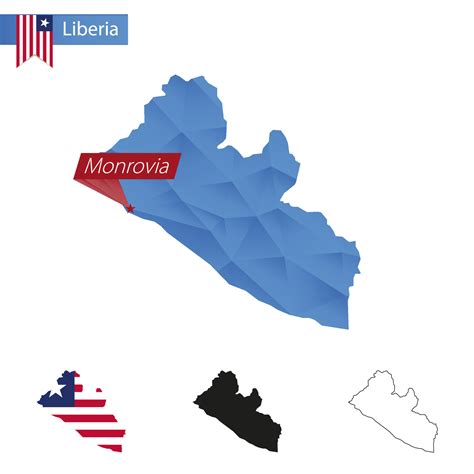 Liberia blue Low Poly map with capital Monrovia. 18818229 Vector Art at Vecteezy