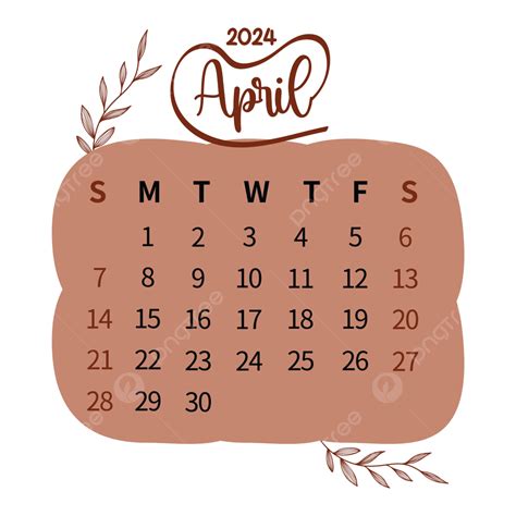 Brown Vintage April Calendar 2024 Vector, April 2024, April, Monthly Calendar PNG and Vector ...