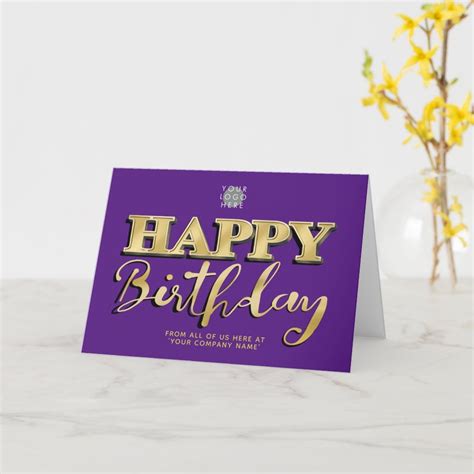 Logo Purple Gold Lettering Business Birthday Card | Zazzle | Birthday ...