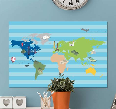 cartoon continents world map art canvas - TenStickers