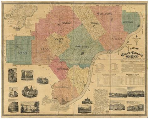 Clark County Indiana 1875 Old Wall Map Reprint With Landowner Names ...