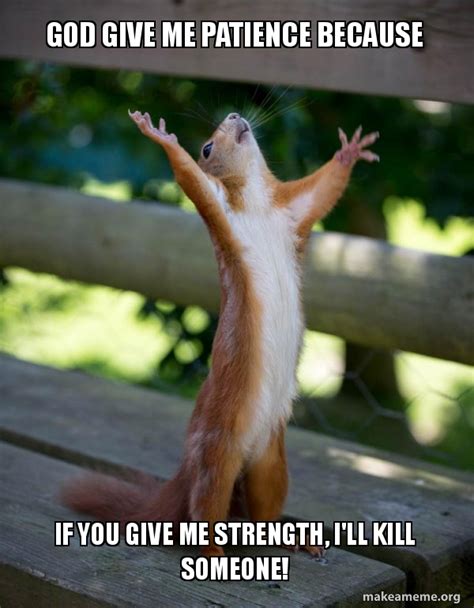 God give me patience because If you give me strength, I'll kill someone! - Happy Squirrel Meme ...