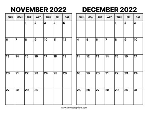 November and December 2022 Calendar – Calendar Options