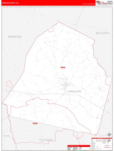 Candler County, GA Zip Code Wall Map Red Line Style by MarketMAPS - MapSales