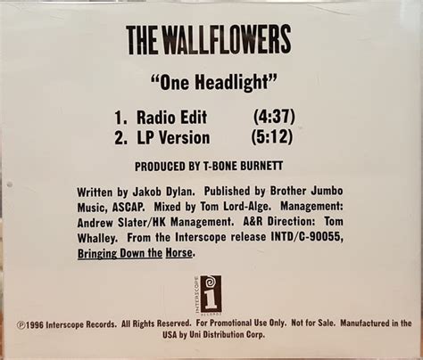 The Wallflowers - One Headlight (1997, CD) | Discogs