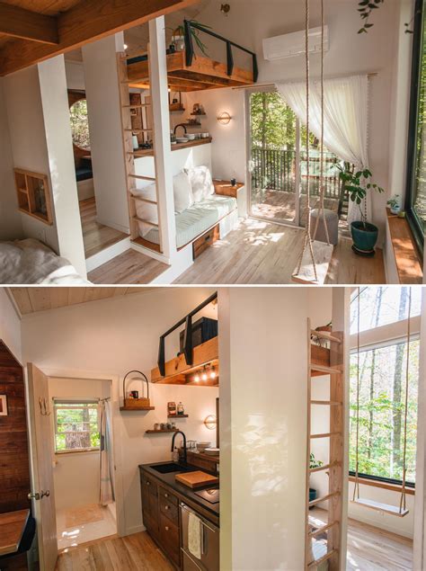 This Small House In The Forest Has High Ceilings To Allow For Two Loft Spaces