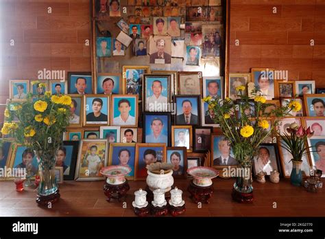 Long Duc buddhist temple. Ancestor altar. The veneration of the dead in pagoda. Tan Chau ...