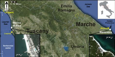 Location map of the study sites. Marina di Pisa is located on the... | Download Scientific Diagram