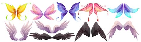 Different wings of fairy, butterfly, bird, angel 15916888 Vector Art at ...