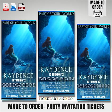 Little Mermaid Live Action Movie Ticket Invitation Mermaid - Etsy Israel