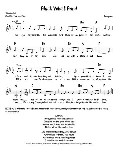 Black Velvet Band - Lead Sheet Sheet music for Piano | Download free in ...