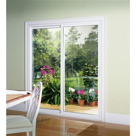 ReliaBilt 72-in x 80-in Clear Glass White Vinyl Universal Reversible Double Door Sliding Patio ...