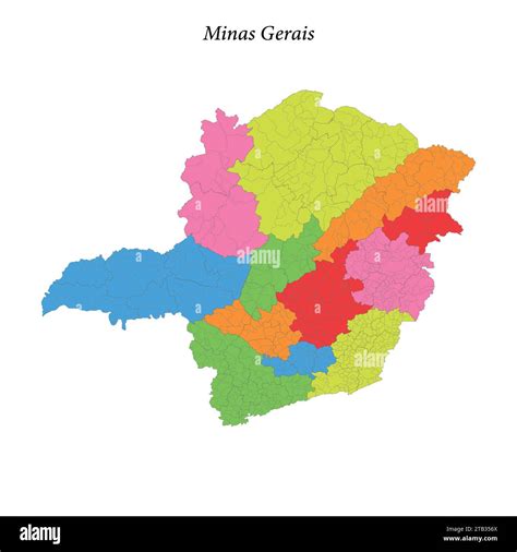 Colored map of Minas Gerais, state Brazil, with borders regions and ...