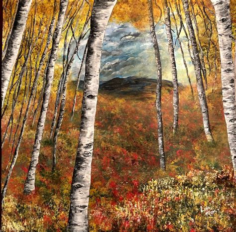 Birch trees in the autumn acrylic painting | Painting, Acrylic painting ...