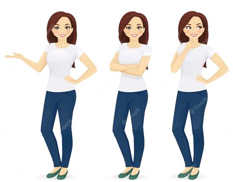 Premium Vector | Woman in jeans standing in different poses isolated